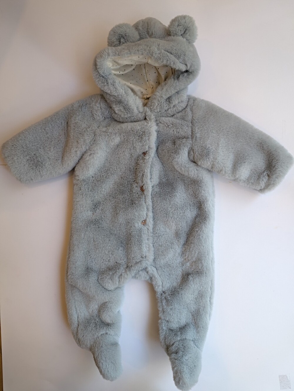 2/$40 🧡 Zara Baby Gray Bear Hooded Footie Bunting 3-6M